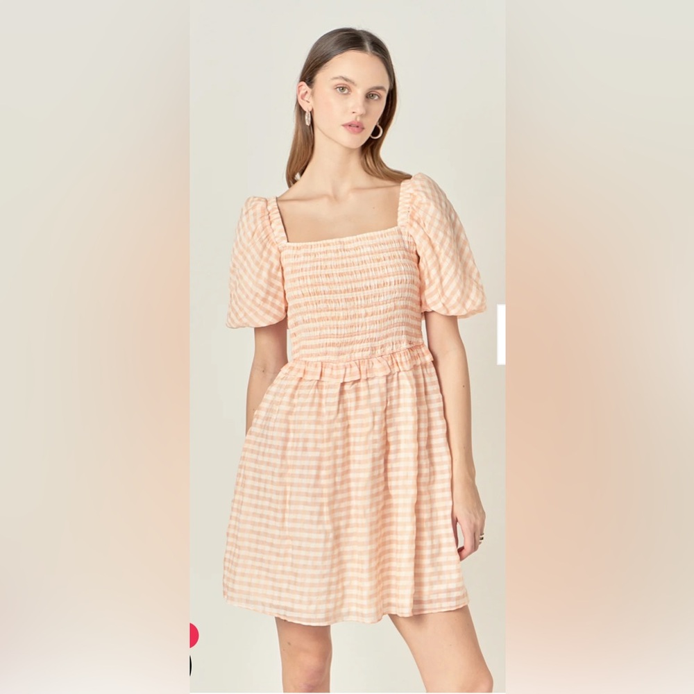 NWT English Factory Plaid Smocked Mini Dress - Small